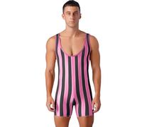 CHICTRY Wrestling Singlet Herren Streifen Ärmellos Unterhemd Bodysuit Leotard Racerback Ringeranzug Einteiler Sport Unterwäsche Badeanzug Bademode Party Clubwear Hot Pink XL