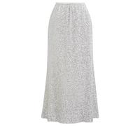 CHICWISH Damen Pailletten-Maxirock, elegant, elastisch, hohe Taille, A-Linie, ausgestellt, Cocktailparty, Glitzer, lange Röcke, Elfenbein, X-Groß