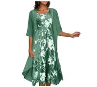 Chiffon Abendkleid Damen Zweiteiler Elegant Brautmutterkleider Abendkleider Set Kleider Ärmellos Ballkleid + Cardigan Jacke Knielang Cocktailkleid Abiballkleid Brautmutter Anzug