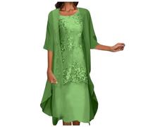 Chiffon Abendkleid Damen Zweiteiler Elegant Brautmutterkleider Abendkleider Set Kleider Ärmellos Ballkleid + Cardigan Jacke Knielang Cocktailkleid Abiballkleid Brautmutter Anzug