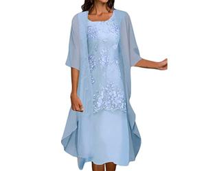 Chiffon Abendkleid Damen Zweiteiler Elegant Brautmutterkleider Abendkleider Set Kleider Ärmellos Ballkleid + Cardigan Jacke Knielang Cocktailkleid Abiballkleid Brautmutter Anzug