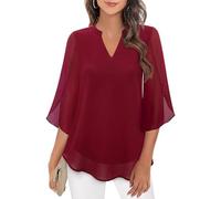 Chiffon Bluse Damen Festlich, Oberteile Damen Elegant,Hemd Damen Sommer V Ausschnitt Blusen Locker Hemdbluse Blütenblattärmel Sommerbluse Lässige Mode Damenblusen Blusenshirt Sommerhemd