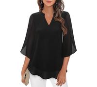 Chiffon Bluse Damen Festlich, Oberteile Damen Elegant,Hemd Damen Sommer V Ausschnitt Blusen Locker Hemdbluse Blütenblattärmel Sommerbluse Lässige Mode Damenblusen Mode Blusenshirt Sommerhemd