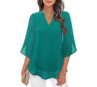 Chiffon Bluse Damen Festlich, Oberteile Damen Elegant,Hemd Damen Sommer V Ausschnitt Blusen Locker Hemdbluse Blütenblattärmel Sommerbluse Lässige Mode Damenblusen Mode Blusenshirt Sommerhemd