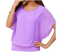 Chiffon Bluse Damen Fledermaus Chiffon Bluse Tunika Einfarbig Kurzarm Blusenshirt Elegant Sommer Shirt Top Loose Fit Oberteile