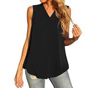 Chiffon Bluse Sommer Shirt Frauen äRmellos Longbluse Frauen Chiffon Blusentops Elegant Bluse Lose Top Casual Sommer Tops GroßE GrößEn Hemdbluse Sexy Crop Tops T-Shirt Tunika Sommer Bluse Oberteile