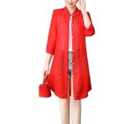 Chiffon Cardigans für Damen Chiffon Strandbluse Lange Transparente Strickjacke mit V Ausschnitt Kragen und Knopfleiste Elegante Bluse In Unifarbe für Business Casual Büro Rot XL