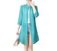 Chiffon Cardigans für Damen Chiffon Strandbluse Lange Transparente Strickjacke mit V Ausschnitt Kragen und Knopfleiste Elegante Bluse In Unifarbe für Business Casual Büro Juwelengrün XL