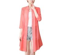 Chiffon Cardigans für Damen Chiffon Strandbluse Lange Transparente Strickjacke mit V Ausschnitt Kragen und Knopfleiste Elegante Bluse In Unifarbe für Business Casual Büro Rosa XL