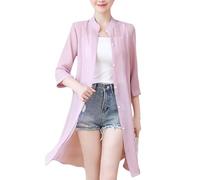 Chiffon Cardigans für Damen Chiffon Strandbluse Lange Transparente Strickjacke mit V Ausschnitt Kragen und Knopfleiste Elegante Bluse In Unifarbe für Business Casual Büro Lila Rosa XL