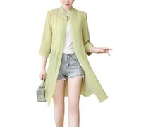 Chiffon Cardigans für Damen Chiffon Strandbluse Lange Transparente Strickjacke mit V Ausschnitt Kragen und Knopfleiste Elegante Bluse In Unifarbe für Business Casual Büro Salbeigrün XL
