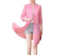 Chiffon Cardigans für Damen Chiffon Strandbluse Lange Transparente Strickjacke mit V Ausschnitt Kragen und Knopfleiste Elegante Bluse In Unifarbe für Business Casual Büro Pfirsichrosa XL