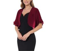 Chiffon Cardigans für Damen Offene Transparente Schaltops Rüschenbolero mit Kurzen Ärmeln Dünne Kurze Jacken Überwurf für Abendkleider und Hochzeiten Burgunderrot Größe S