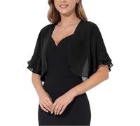 Chiffon Cardigans für Damen Offene Transparente Schaltops Rüschenbolero mit Kurzen Ärmeln Dünne Kurze Jacken Überwurf für Abendkleider und Hochzeiten Schwarz Größe M