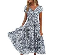 Chiffon Cocktailkleid Damen Kleider Spitzenkleid Blumen Sommer Kleid V-Ausschnitt Kurzarm Rüschen Festlich Ballkleid Flowy A Linie Plus Size Hochzeit Midi Abendkleider