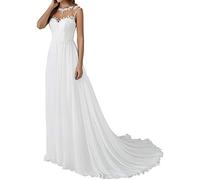 Chiffon Herzausschnitt Rückenfrei Vintage, WZEFEIO, Weiß, 42