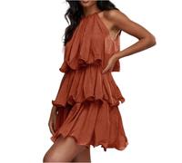 Chiffon Kleid Damen Elegant Sommerkleid Damen Leicht Und Luftig Neckholder Kleider Sommer Rüschen Minikleid A Linie Partykleid Off Shoulder Ärmellos Cocktailkleid Kurz Damenkleider
