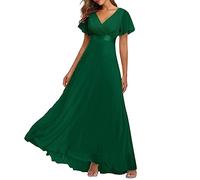 Chiffon Kleid Damen Lang,Abendkleider Damen Elegant,Satin Ballkleider Damen Hohe Taille A-Linie Einfaches Maxikleid Lose Swing Satinkleid Mode Partykleid Formelle Abendkleid