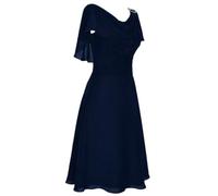 Chiffon Kleider Damen Festlich, Sommerkleid Damen Leicht Knielang Rüschenkleid Ausgestellte Ärmel Skaterkleid Swing Kleider Kleid Luftig Freizeitkleid Komfortabel Cocktailkleid Jugendstil Abendkleid