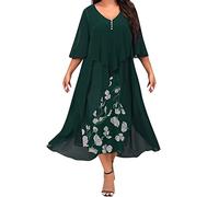 Chiffon Kleider Damen Knielang Blumenmuster - Patchwork Kleid Damen Bunt, Midi Elegant Etuikleid Leicht Swing Kleider Mit Knöpfen Luftig Sommerkleid Knielang Unregelmäßige Chiffonkleid Blumenkleider