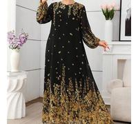 Chiffon Rundhals Platzierter Muster Ausgestelltes Arabischer Stil Kleid, Frühling/Sommer