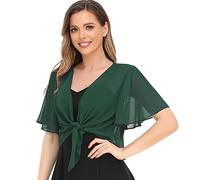 Chiffon-Schal für Damen, vorne offen, zum Binden, Cardigan für Abendkleid, Dunkelgrün, Small-Medium