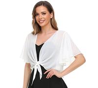Chiffon-Schal für Damen, vorne offen, zum Binden, Cardigan für Abendkleid, Elfenbein, L-XXL