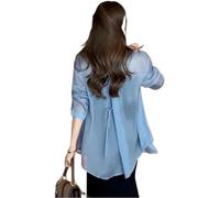 Chiffon-Shirt mit Sonnenschutz for den Sommer, Seiden-Sonnenschutz-Shirt, leichte, transparente Chiffon-Bluse mit Sonnenschutz for Damen(Blue,XS)