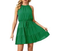 Chiffon-Sommerkleid für Frauen mit Rundhalsausschnitt, ärmellose Damenkleider, solide Schnürspleißrock, Kurze Kleider