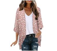 Chiffon Strickjacke Damen Sommerjacke Leichte Kimono Cardigan Bolero Damen Festlich Elegant 3/4 Ärmel Bequeme Open Front Cardigan Lässige Locker Hawaii Strandjacke Vorne Offen Cover Up Herbst Blouson
