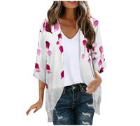 Chiffon Strickjacke Damen Sommerjacke Leichte Kimono Cardigan Bolero Damen Festlich Elegant 3/4 Ärmel Bequeme Open Front Cardigan Lässige Locker Hawaii Strandjacke Vorne Offen Cover Up Herbst Blouson