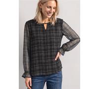 Langarmbluse STREET ONE, Damen, Gr. 34, schwarz, Chiffon, Oberstoff: 100% Polyester. Futter: 100% Modal, kariert, regular fit normal, Rundhals, elastischer Bund, Blusen, mit Karomuster (47934426-34) s