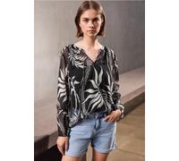 Chiffonbluse STREET ONE STUDIO, Damen, Gr. 38, schwarz, Stoff, 100% Polyester, bedruckt, normal normal, V-Ausschnitt, abgesteppt, Blusen Chiffonbluse, im lockeren Schnitt (33510412-38) schwarz