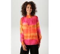 Chiffonbluse ANISTON CASUAL, Damen, Gr. 38, orange, gelb, pink, rot, Chiffon, Obermaterial: 100% Polyester. Futter: 95% Viskose, 5% Elasthan, colorblocking, gestreift, figurumspielend hüftbedeckend, S