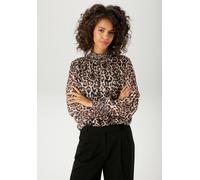 Chiffonbluse ANISTON CASUAL, Damen, Gr. 46, sand, schwarz, braun, beige, goldfarben, Chiffon, Obermaterial: 97% Polyester, 3% metallisierte Fasern. Futter: 95% Viskose, 5% Elasthan, Glitzerstreifen, f