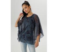 Chiffonbluse ANISTON SELECTED, Damen, Gr. 38, schwarz (marine, hellblau, schwarz), Chiffon, Obermaterial: 100% Polyester. Futter: 95% Viskose, 5% Elasthan, bedruckt, gemustert, lässig geschnitten hüft