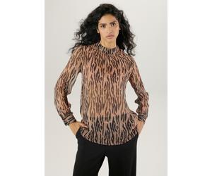 Chiffonbluse ANISTON SELECTED, Damen, Gr. 40, braun (braun, schwarz), Chiffon, Obermaterial: 100% Polyester, bedruckt, lässig geschnitten hüftbedeckend, 1-Knopf-Manschette, Blusen Chiffonbluse, transp