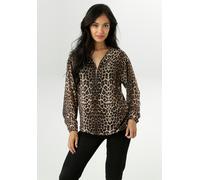 Chiffonbluse ANISTON SELECTED, Damen, Gr. 42, schwarz (braun, beige, schwarz, gold), Chiffon, Obermaterial: 100% Polyester. Futter: 95% Viskose, 5% Elasthan, animal-print, gemustert, figurumspielend h
