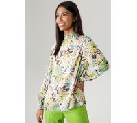 Chiffonbluse ANISTON SELECTED, Damen, Gr. 44, bunt (schwarz, braun, hellgrün, grünblau), Chiffon, Obermaterial: 100% Polyester. Futter: 95% Viskose, 5% Elasthan, bedruckt, lässig geschnitten hüftbedec