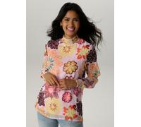 Chiffonbluse ANISTON SELECTED, Damen, Gr. 48, bunt (gelb, orange, grün, rosa, weiß, terra, pink, camel, petrol, zimt, limone, braun), Chiffon, Obermaterial: 100% Polyester. Futter: 95% Viskose, 5% Ela
