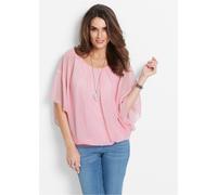 Chiffonbluse BONPRIX "Chiffonbluse mit Untertop", Damen, Gr. 52, rosa (puderrosa), Web, Obermaterial: 100% Polyester. Futter: 100% Viskose, oversize, Blusen Chiffonbluse, Oversize-Passform, für festli