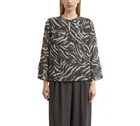 Chiffonbluse COMMA, Damen, Gr. 36, schwarz-weiß (mulch braun aop), Web, Obermaterial: 100% Polyester, gemustert, lässig geschnitten hüftbedeckend, Rundhals, Volant, Blusen Chiffonbluse, mit grafischem