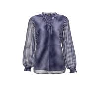 Chiffonbluse GOLDNER "Bluse", Damen, Gr. 44, blau (marine, weiß, gemustert), Obermaterial: 100% Polyester PES., Manschette, Blusen Chiffonbluse, Mit femininen Rüschendetails (91558963-44) marine, weiß
