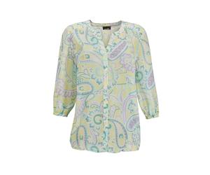Chiffonbluse GOLDNER "Druckbluse mit Paisley-Muster", Damen, Gr. 44, gelb (gelb, gemustert), Obermaterial: 100% Viskose CV., figurumspielend, weit Gummibund, Blusen Chiffonbluse, Schulterpasse vorne u