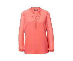 Chiffonbluse GOLDNER "Elegante Jersey-Bluse mit Rundhals", Damen, Gr. 46, orange (koralle), Obermaterial: 100% Polyester PES., Modisch, figurumspielend, Gummibündchen, Blusen Chiffonbluse, Gummibund (