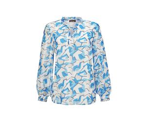 Chiffonbluse GOLDNER "Kurzgröße Bluse", Damen, Gr. 24, blau (blau, gemustert), Obermaterial: 100% Polyester PES., Manschette, Blusen Chiffonbluse, Mit femininen Rüschendetails (59760468-24) blau, gemu
