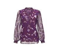 Chiffonbluse GOLDNER "Kurzgröße Bluse", Damen, Gr. 25, pink (beere, gemustert), Obermaterial: 100% Polyester PES., Manschette, Blusen Chiffonbluse, Mit femininen Rüschendetails (15547732-25) beere, ge