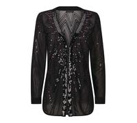 Chiffonbluse GOLDNER "Kurzgröße Edle Pailletten-Jacke mit V-Ausschnitt", Damen, Gr. 22, schwarz (schwarz, beere, gemustert), Obermaterial: 100% Polyester PES., Blusen Chiffonbluse, Pailletten (9210164