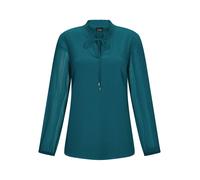 Chiffonbluse GOLDNER "Kurzgröße Elegante Jersey-Bluse mit Rundhals", Damen, Gr. 19, grün (petrol), Obermaterial: 100% Polyester PES., Modisch, figurumspielend, Gummibündchen, Blusen Chiffonbluse, Gumm
