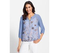 Chiffonbluse INSPIRATIONEN, Damen, Gr. 36, blau (bleu, bedruckt), 100% Polyester, Top:5% Elasthan, 95% Viskose, bedruckt, geblümt, gemustert, mehrfarbig, V-Ausschnitt, Blusen Chiffonbluse (66659733-36